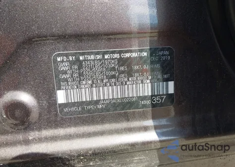 2020 Mitsubishi Outlander Sport 2.0 Es z USA, uszkodzony, nr VIN JA4AP3AUXLU022081